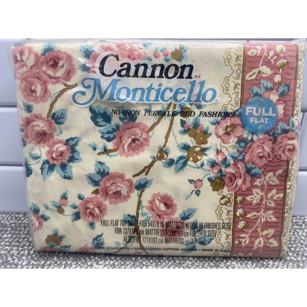 Cannon Monticello No Iron Percale‎ Full Flat Top Sheet New VTG Sealed